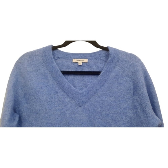 Madewell Ginny V-Neck Sweater Pullover Alpaca Blend Blue Heather Oasis NWT - Picture 3 of 10